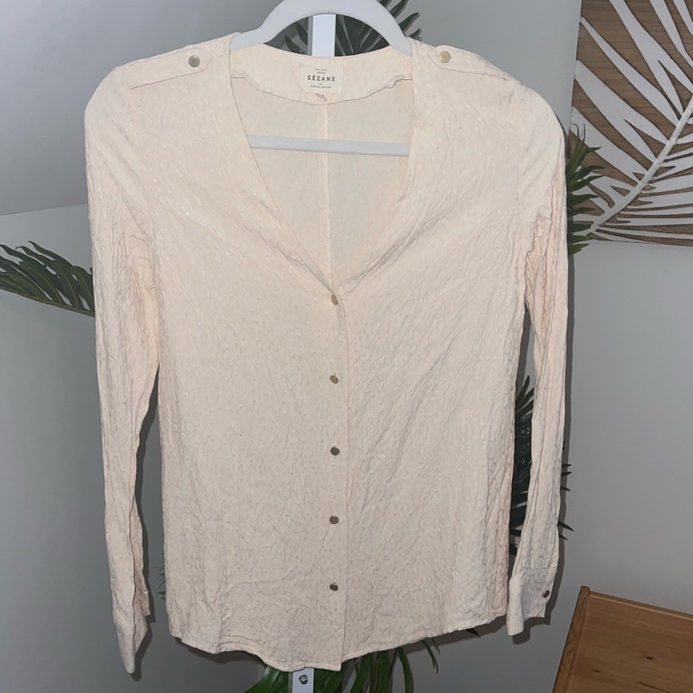 Sezane Textured‎ Buttondown feminine Blouse Top